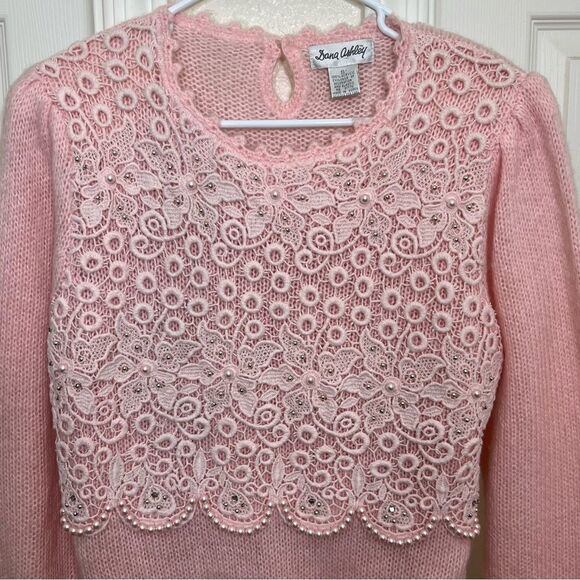 Vintage Dana Ashley 80’s Soft Pink Lace and Pearl Embellished Sweater Size S - Picture 5 of 13